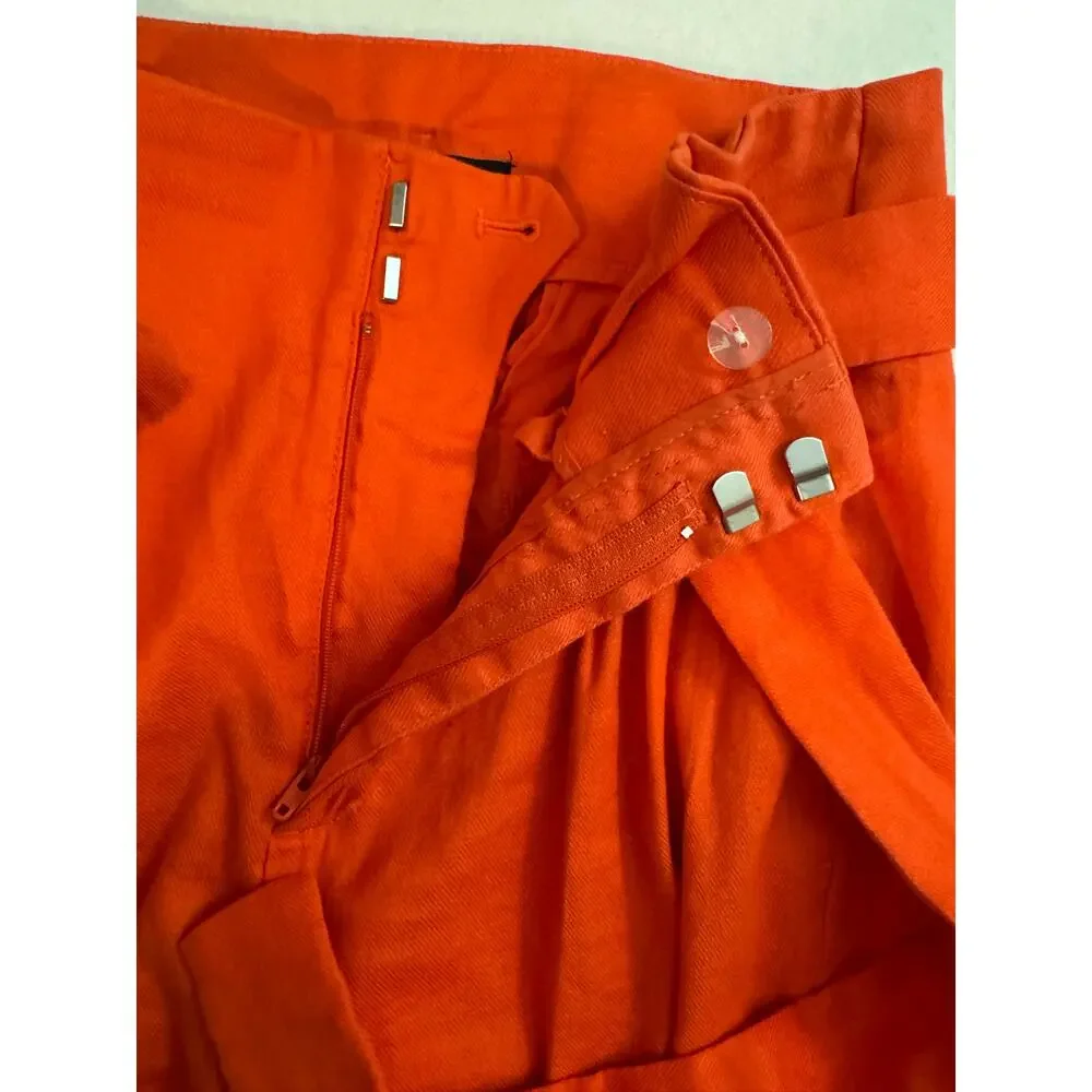 Banana Republic High Waist Paper bag Wide Leg Linen Cotton Pants Orange Size 0